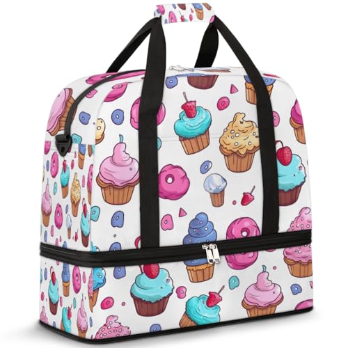 Fruit Cupcake Ice Cream Travel Duffle Bag for Women Men Weekend Overnight Bags Foldable Wet Separated 47L Tote Bag for Sports Gym Yoga, farbe, 47L, Taschen-Organizer von WowPrint