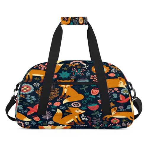 Fuchs Floral Cartoon Kinder Duffel Taschen für Mädchen Jungen, Niedlicher Fuchs Overnight Weekender Reisetasche 24L Sport Gym Duffel Bag Praxis Tote Tragetasche, farbe, (24L) UK, Taschen-Organizer von WowPrint