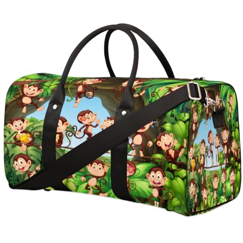 Funny Forest Monkeys Reisetasche für Damen, Herren, Mädchen, Jungen, Affen, Wochenende, Übernachtung, 22,7 l, Tragetasche, Kabinengepäcktasche für Sport, Fitnessstudio, Yoga, farbe, 22.7 L, von WowPrint