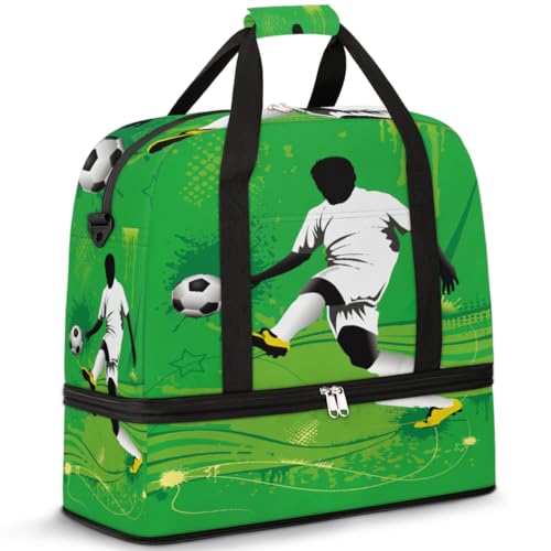 Fußball Sport Spieler Reise Duffle Bag für Frauen Männer Wochenende Übernachtung Taschen Faltbare Nass Getrennt 47L Tragetasche für Sport Gym Yoga, farbe, 47L, Taschen-Organizer von WowPrint