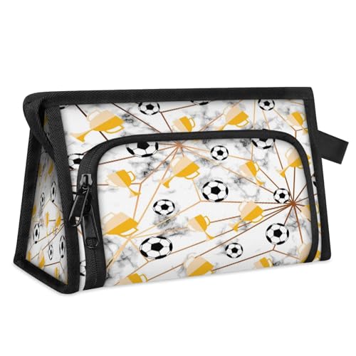Fußball Trophäe Reise Make-up Tasche für Frauen Männer Kinder Mädchen Jungen Ball Marmor Multifunktionale Waschen Beutel Kulturbeutel Kosmetiktasche Kosmetikartikel Dusche Tasche Organizer, Farbe, L, von WowPrint