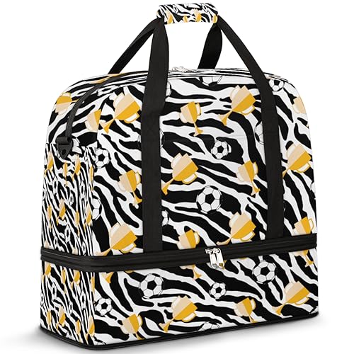 Fußball Trophäe Zebra Reise Duffle Bag für Damen Herren Drucken Zebra Wochenende Übernachtung Taschen Faltbar Nass Getrennt 47L Tragetasche für Sport Gym Yoga, farbe, 47 L, Taschen-Organizer von WowPrint