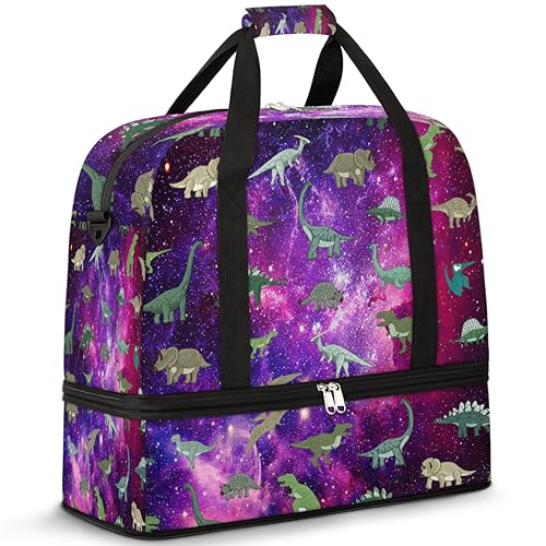 Galaxy Dinosaurier Reise Duffle Bag für Damen Herren Niedliche Dinosaurier Wochenende Übernachtung Taschen Faltbare Nass Getrennt 47L Tragetasche für Sport Gym Yoga, farbe, 47 L, Taschen-Organizer von WowPrint