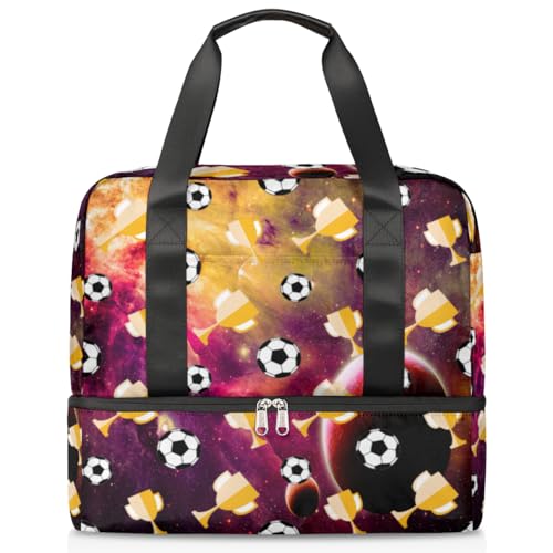 Galaxy Fußball Trophäe Sport Duffle Bag für Damen Herren Jungen Kirls Galaxy Planet Wochenende Übernachtungstaschen nass getrennt 21L Tragetasche für Reisen Gym Yoga, farbe, 21L, Taschen-Organizer von WowPrint