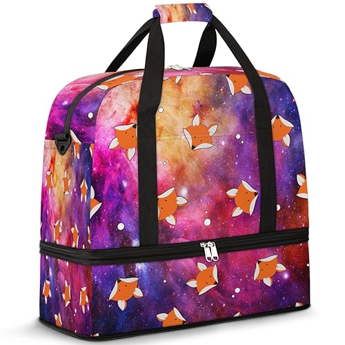 Galaxy Nebula Travel Duffle Bag for Women Men Fox Print Galaxy Weekend Overnight Bags Foldable Wet Separated 47L Tote Bag for Sports Gym Yoga, farbe, 47 L, Taschen-Organizer von WowPrint