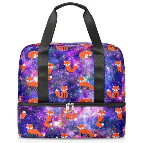 Galaxy Night Print Sports Duffle Bag for Women Men Boys Kirls Galaxy Fox Weekend Overnight Bags Wet Separated 21L Tote Bag for Travel Gym Yoga, farbe, 21L, Taschen-Organizer von WowPrint