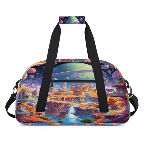 Galaxy Outer Space City Kinder Duffel Taschen für Mädchen Jungen, Übernachtung Weekender Reisetasche 24L Sport Gym Duffel Bag Praxis Tote Tragetasche, farbe, (24L) UK, Taschen-Organizer von WowPrint