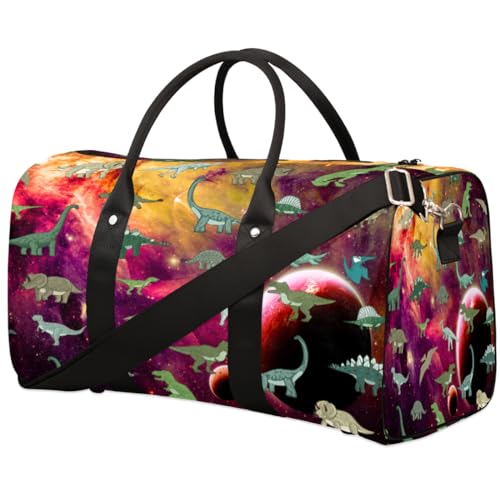 Galaxy Planet Dinosaurier-Reisetasche für Damen, Herren, Mädchen, Jungen, Dinosaurier-Wochenende, Übernachtungstasche, 22,7 l, Tragetasche, Kabinengepäcktasche für Sport, Fitnessstudio, Yoga, farbe, von WowPrint