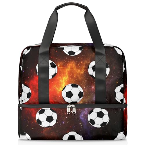 Galaxy Space Fußball Sport Duffle Bag für Damen Herren Jungen Kirls Fußball Wochenende Übernachtung Taschen nass getrennt 21L Tragetasche für Reisen Gym Yoga, farbe, 21L, Taschen-Organizer von WowPrint