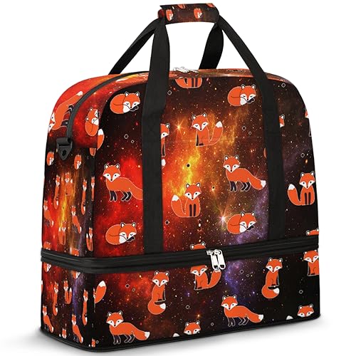 Galaxy Starry Night Travel Duffle Bag für Damen Herren Galaxy Fox Weekend Overnight Bags Faltbare Nass Getrennte 47L Tragetasche für Sport Gym Yoga, farbe, 47 L, Taschen-Organizer von WowPrint