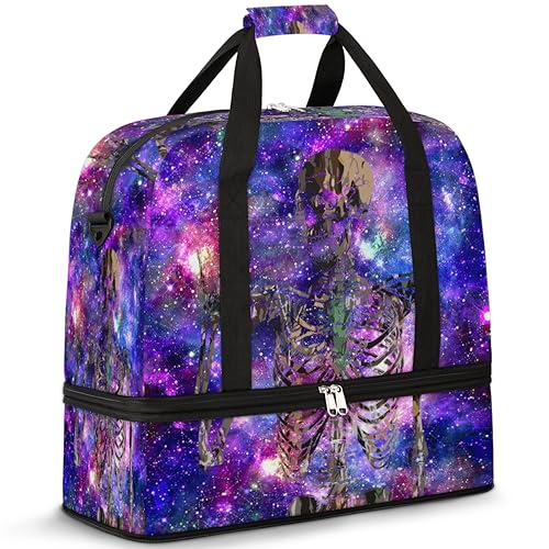Galaxy Starry Travel Duffle Bag for Women Men Funny Skull Galaxy Weekend Overnight Bags Foldable Wet Separated 47L Tote Bag for Sports Gym Yoga, farbe, 47 L, Taschen-Organizer von WowPrint