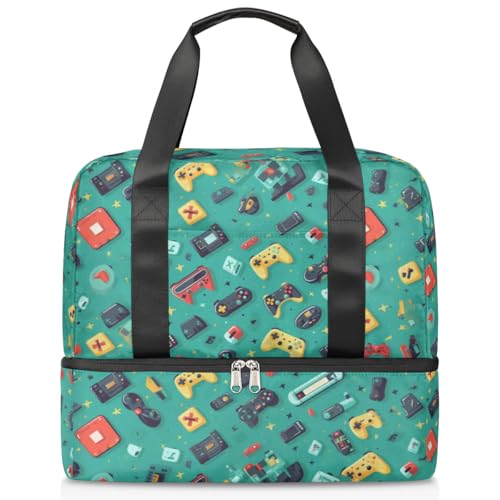 Gamepad Design Game Sports Duffle Bag for Women Men Kirls Boys Girls 21L Weekend Overnight Bags Wet Separated Tote Bag for Travel Gym Yoga, farbe, Big, Taschen-Organizer von WowPrint