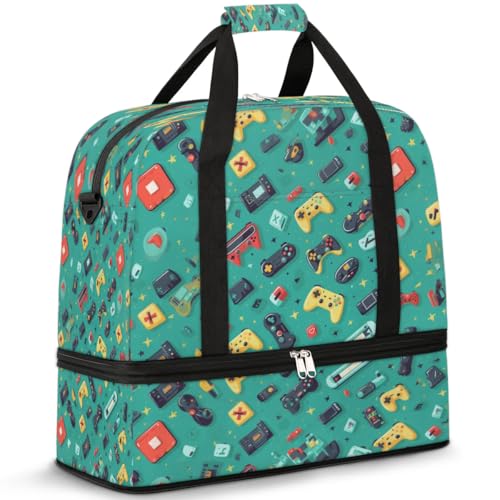Gamepad Design Game Travel Duffle Bag for Women Men Weekend Overnight Bags Foldable Wet Separated 47L Tote Bag for Sports Gym Yoga, farbe, 47 L, Taschen-Organizer von WowPrint