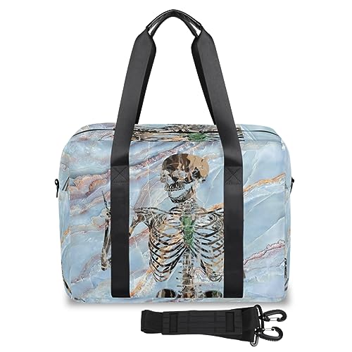 Goth Skull Marble Travel Duffle Bag for Women Men Modern Marble Weekend Overnight Bags 32L Large Holdall Tote Cabin Bag for Sports Gym Yoga, farbe, 32 L, Taschen-Organizer von WowPrint