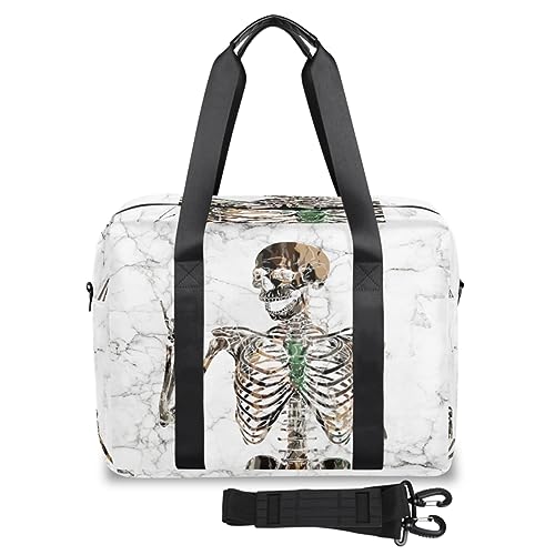 Goth Skull Reisetasche für Damen Herren Totenkopf Marmor Wochenende Übernachtung Taschen 32 L Große Reisetasche Tragetasche für Sport Gym Yoga, farbe, 32 L, Taschen-Organizer von WowPrint