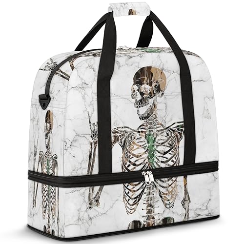 Goth Skull Travel Duffle Bag for Women Men Skull Marble Weekend Overnight Bags Foldable Wet Separated 47L Tote Bag for Sports Gym Yoga, farbe, 47 L, Taschen-Organizer von WowPrint