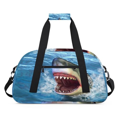 Great White Shark Kinder Duffel Bags für Mädchen Jungen, Shark Overnight Weekender Reisetasche 24L Sport Gym Duffel Bag Praxis Tote Tragetasche, farbe, (24L) UK, Taschen-Organizer von WowPrint