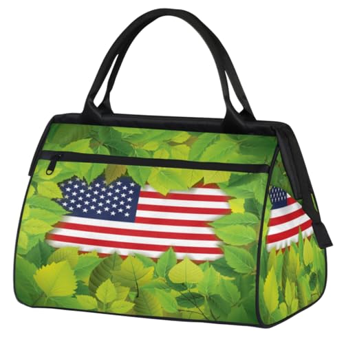 Green Leaves USA Flag Travel Duffle Bag for Women Men Kids Girls Leaves Weekend Overnight Bags 24 L Holdall Tote Cabin Bag for Sports Gym Yoga, farbe, (24L) UK, Taschen-Organizer von WowPrint