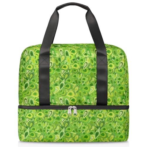 Grüne Paisley Sport Duffle Bag für Damen Herren Jungen Kirls Ethnic Paisley Wochenende Übernachtung Taschen nass getrennt 21L Tragetasche für Reisen Gym Yoga, farbe, 21L, Taschen-Organizer von WowPrint