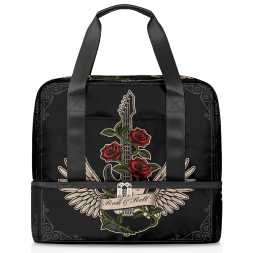 Guitar Wings Rose Sports Duffle Bag for Women Men Boys Kirls Guitar Weekend Overnight Bags Wet Separated 21L Tote Bag for Travel Gym Yoga, farbe, 21L, Taschen-Organizer von WowPrint