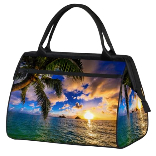 Hawaii Sunrise Palm Tree Travel Duffle Bag for Women Men Kids Girls Ocean Palm Weekend Overnight Bags 24 L Holdall Tote Cabin Bag for Sports Gym Yoga, farbe, (24L) UK, Taschen-Organizer von WowPrint