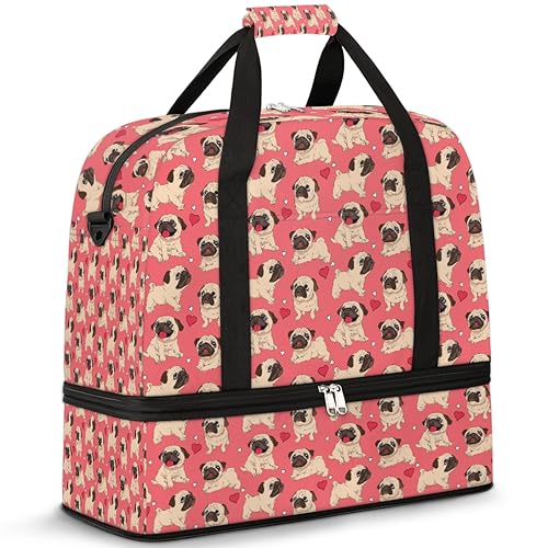 Heart Love Bulldog Dog Travel Duffle Bag for Women Men Bulldog Funny Weekend Overnight Bags Foldable Wet Separated 47L Tote Bag for Sports Gym Yoga, farbe, 47 L, Taschen-Organizer von WowPrint