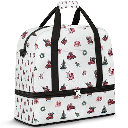 Holiday Xmas Travel Duffle Bag for Women Men Christmas Holiday Weekend Overnight Bags Foldable Wet Separated 47L Tote Bag for Sports Gym Yoga, farbe, 47 L, Taschen-Organizer von WowPrint