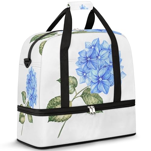 Hydrangea Flowers Travel Duffle Bag for Women Men Flowers Weekend Overnight Bags Foldable Wet Separated 47L Tote Bag for Sports Gym Yoga, farbe, 47 L, Taschen-Organizer von WowPrint