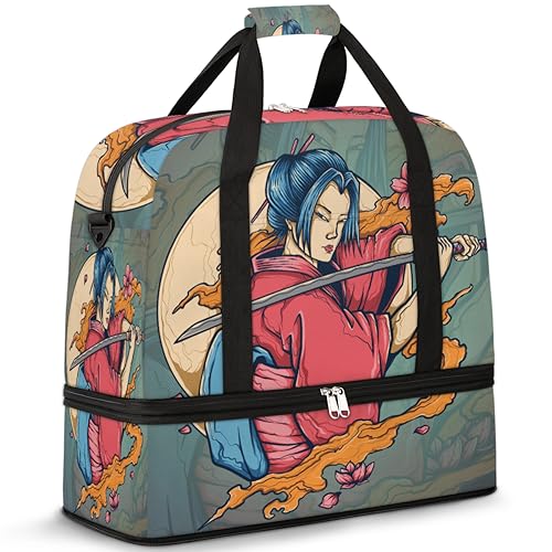 Japan Hero Samurai Reise Duffle Bag für Damen Herren Japan Frau Wochenende Übernachtung Taschen Faltbare Nass Getrennt 47L Tragetasche für Sport Gym Yoga, farbe, 47 L, Taschen-Organizer von WowPrint