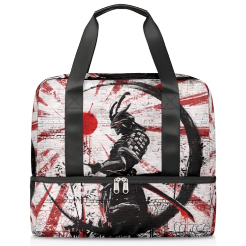 Japan Red Sun Warrior Sport Duffle Bag für Damen Herren Jungen Kirls Japan Wochenende Übernachtungstaschen nass getrennt 21L Tragetasche für Reisen Gym Yoga, farbe, 21L, Taschen-Organizer von WowPrint