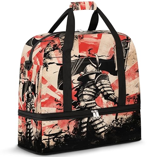 Japan Samurai Flag Travel Duffle Bag for Women Men Japan Weekend Overnight Bags Foldable Wet Separated 47L Tote Bag for Sports Gym Yoga, farbe, 47 L, Taschen-Organizer von WowPrint