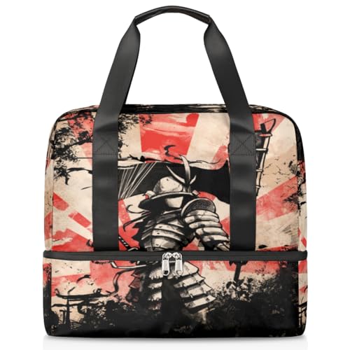 Japan Samurai Flagge Sport Duffle Bag für Damen Herren Jungen Kirls Japan Wochenende Übernachtungstaschen nass getrennt 21L Tragetasche für Reisen Gym Yoga, farbe, 21L, Taschen-Organizer von WowPrint