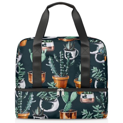 Kaktus Kunst Malerei Sport Duffle Bag für Frauen Männer Jungen Kirls Kaktus Feder Wochenende Übernachtung Taschen Nass Getrennt 21L Tragetasche für Reisen Gym Yoga, farbe, 21L, Taschen-Organizer von WowPrint