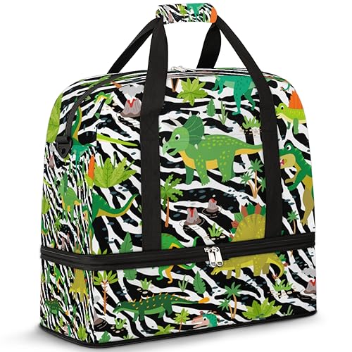 Kawaii Dinosaurier Reise Duffle Bag für Damen Herren Zebra Dinosa Wochenende Übernachtung Taschen Faltbare Nass Getrennt 47L Tragetasche für Sport Gym Yoga, farbe, 47 L, Taschen-Organizer von WowPrint