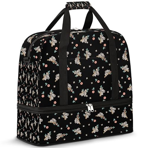 Koala Bear Flowers Travel Duffle Bag for Women Men Cute Koala Weekend Overnight Bags Foldable Wet Separated 47L Tote Bag for Sports Gym Yoga, farbe, 47 L, Taschen-Organizer von WowPrint