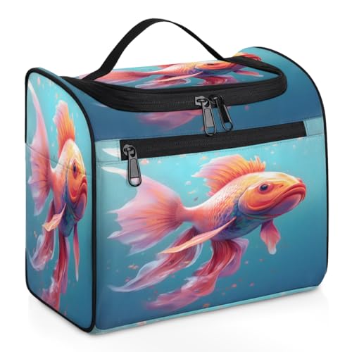 Kosmetiktasche mit 3D-Fisch-Design, Reise-Make-up-Tasche für Damen, Herren, Kinder, Mädchen, Jungen, 11,2 l, Kosmetiktasche, Kulturbeutel, Kulturbeutel, Organizer, Duschtasche, farbe, 11.2L, von WowPrint