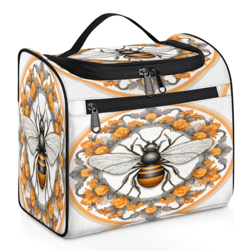 Kosmetiktasche mit Blumenmotiv, ethnische Biene, Reise-Make-up-Tasche für Damen, Herren, Kinder, Mädchen, Jungen, 11,2 l, Kosmetiktasche, Kulturbeutel, Kulturbeutel, Organizer, Duschtasche, farbe, von WowPrint