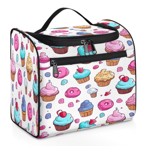 Kosmetiktasche mit Früchten, Cupcakes, Eiscreme, Reise-Make-up-Tasche für Damen, Herren, Kinder, Mädchen, Jungen, 11,2 l, Kosmetiktasche, Kulturbeutel, Kulturbeutel, Organizer, Duschtasche, farbe, von WowPrint