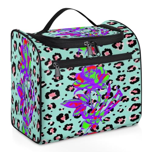 Kosmetiktasche mit Leoparden-Motiv, Totenkopf, Reise-Make-up-Tasche für Damen, Herren, Kinder, Mädchen, Jungen, Leopardenmuster, 11,2 l, Kulturbeutel, Kulturbeutel, Kulturbeutel, Organizer, von WowPrint