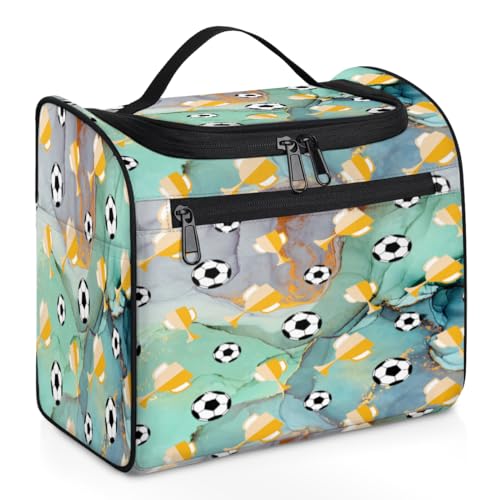 Kosmetiktasche mit Marmor-Kunst-Fußball-Motiv, für Damen, Herren, Kinder, Mädchen, Jungen, Marmor, 11,2 l, Kosmetiktasche, Kulturbeutel, Kulturbeutel, Kulturbeutel, Organizer, Duschtasche, farbe, von WowPrint