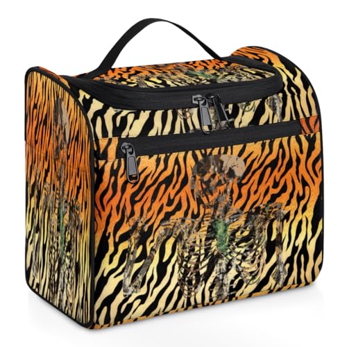 Kosmetiktasche mit Totenkopf-Tiger-Motiv, für Damen, Herren, Kinder, Mädchen, Jungen, Totenkopf-Druck, 11,2 l, Kosmetiktasche, Kulturbeutel, Kulturbeutel, Kulturbeutel, Organizer, Duschtasche, farbe, von WowPrint