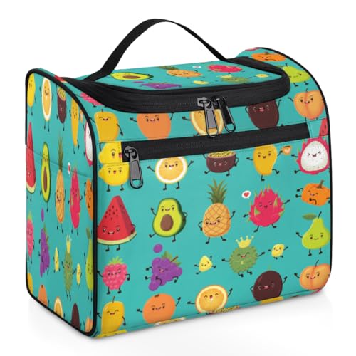 Kosmetiktasche mit lustigem Cartoon-Motiv, für Damen, Herren, Kinder, Mädchen, Jungen, niedliches Obst, 11,2 l, Kosmetiktasche, Kulturbeutel, Kulturbeutel, Kulturbeutel, Organizer, Duschtasche, farbe, von WowPrint