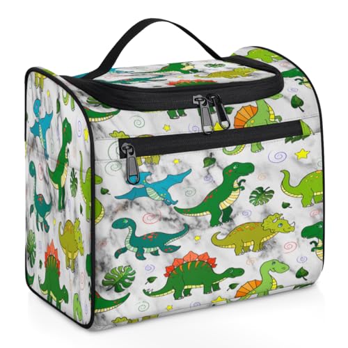 Kosmetiktasche mit niedlichem Dinosaurier-Motiv, für Damen, Herren, Kinder, Mädchen, Jungen, grauer Marmor, Dinosaurier, 11,2 l, Kosmetiktasche, Kulturbeutel, Kulturbeutel, Kulturbeutel, Organizer, von WowPrint