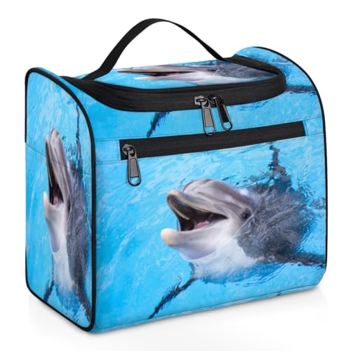 Kosmetiktasche mit süßem Delfin, für Damen, Herren, Kinder, Mädchen, Jungen, Delfin, Tier, 11,2 l, Kosmetiktasche, Kulturbeutel, Kulturbeutel, Kulturbeutel, Organizer, Duschtasche, farbe, 11.2L, von WowPrint