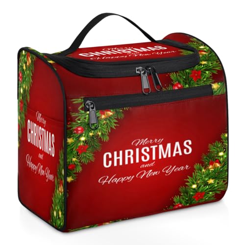 Kosmetiktasche mit weihnachtlichen Kiefernblättern, für Damen, Herren, Kinder, Mädchen, Jungen, Silvester, Weihnachten, 11,2 l, Kosmetiktasche, Kulturbeutel, Kulturbeutel, Kulturbeutel, Organizer, von WowPrint