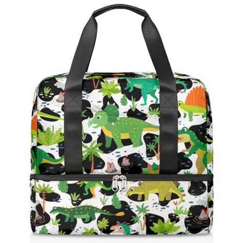 Kuh Dinosa Print Sport Duffle Bag für Damen Herren Jungen Kirls Dinosaurier Wochenende Übernachtung Taschen Nass Getrennt 21L Tragetasche für Reisen Gym Yoga, farbe, 21L, Taschen-Organizer von WowPrint