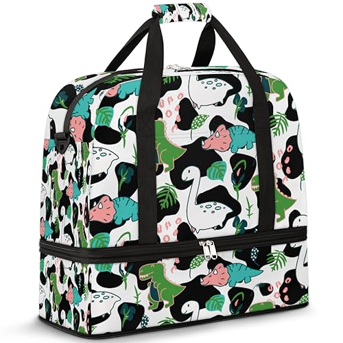 Kuh Lustige Dinosa Reise Duffle Bag für Damen Herren Kuh Muster Wochenende Übernachtung Taschen Faltbar Nass Getrennt 47L Tragetasche für Sport Gym Yoga, farbe, 47 L, Taschen-Organizer von WowPrint