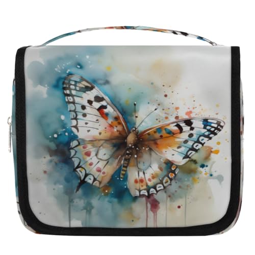 Kulturbeutel mit Aquarell-Schmetterlingen, für Damen, Herren, Kinder, Mädchen, Jungen, Make-up-Kosmetiktasche, zum Aufhängen, Kulturbeutel, Kulturbeutel, Organizer, Duschtasche, farbe, 4.5 L, von WowPrint