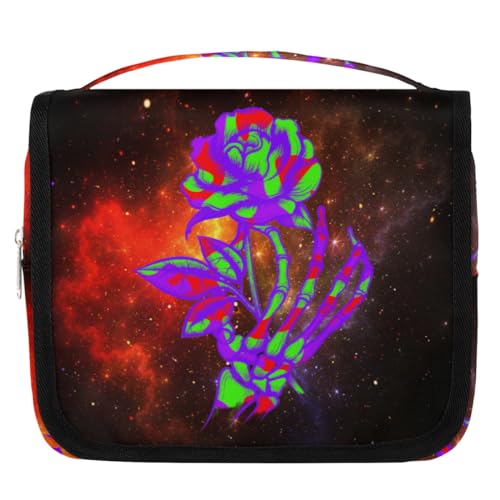 Kulturbeutel mit Galaxie-Motiv, kreativer Totenkopf-Rosen, für Damen, Herren, Kinder, Mädchen, Jungen, Galaxie-Make-up-Kosmetiktasche, hängende Kulturbeutel, Toilettenartikel, Organizer, Duschtasche, von WowPrint