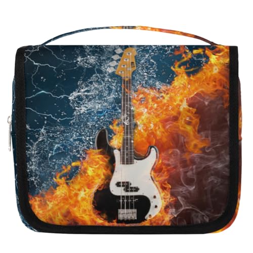 Kulturbeutel mit Wasserfeuer-Motiv, E-Gitarre, Reise-Kulturbeutel für Damen, Herren, Kinder, Mädchen, Jungen, Make-up-Kosmetiktasche, hängende Kulturbeutel, Kulturbeutel, Organizer, Duschtasche, von WowPrint